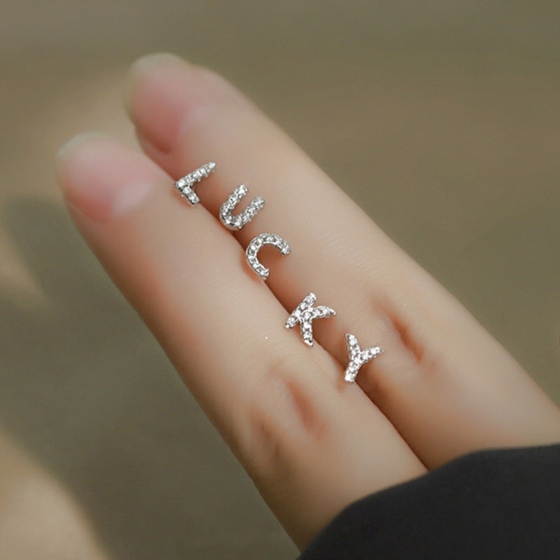 Wholesale Simple Niche Design Mini Full Diamond Earrings for Men and Women Sterling Silver Full Diamond 26 Letter Earrings